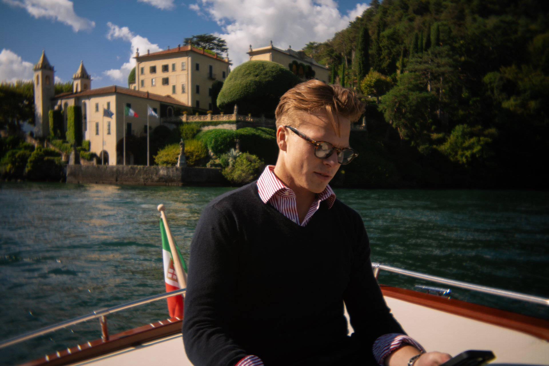 Kasper on a boat in Italy